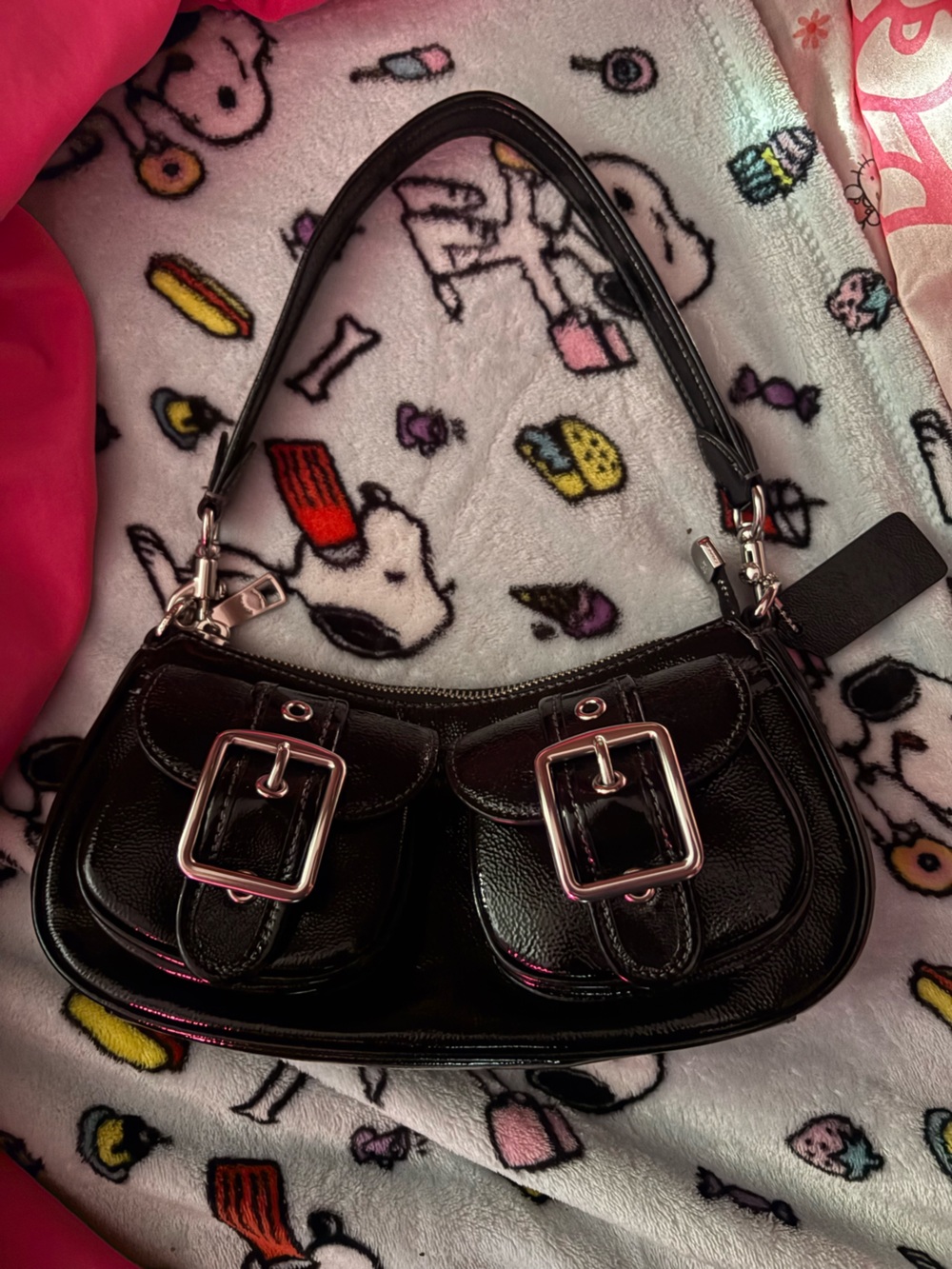 Coach Black Leather Zip Pouch with Gold Zipper